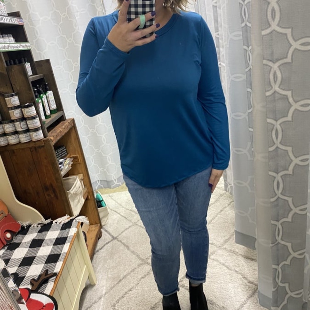 Teal blue long sleeve top